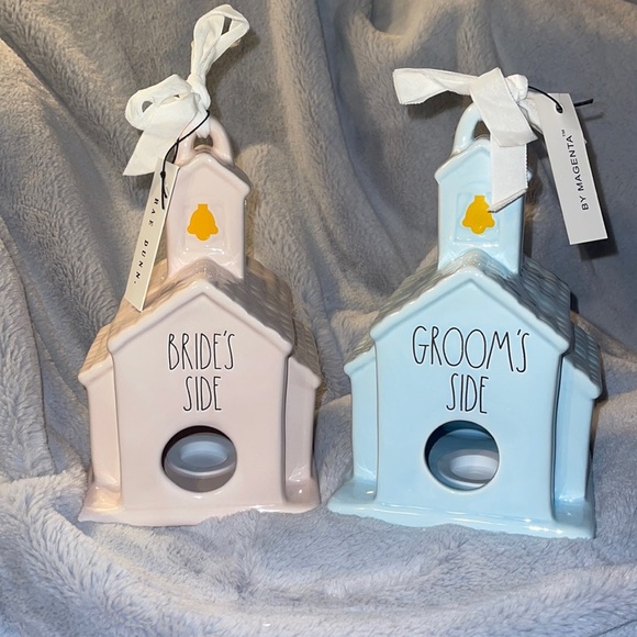 Rae Dunn Wedding Birdhouse Set “Bride/Groom Side” - Picture 1 of 6